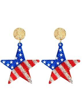 USA Patriotic 4th of July Star Glitter Flag Earrings Acrylic America 250th NIP